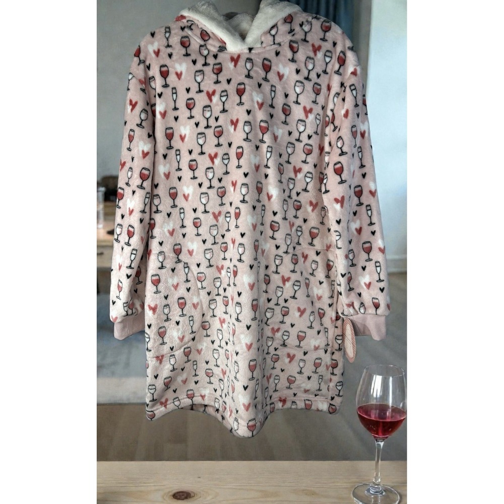 Berkshire Blanket Blanket Hoodie Lounger w/ Pockets Hearts & Wine S/M NWT
